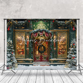 Lofaris Retro Luxury Door Snowy Trees Christmas Backdrop